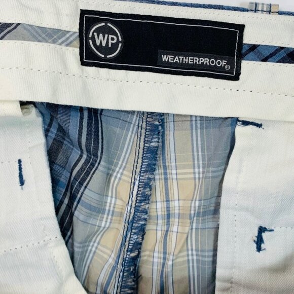 Weatherproof Plaid Cotton Shorts Mens 40 Blue Beige Preppy Flat Front Cotton - Picture 4 of 11